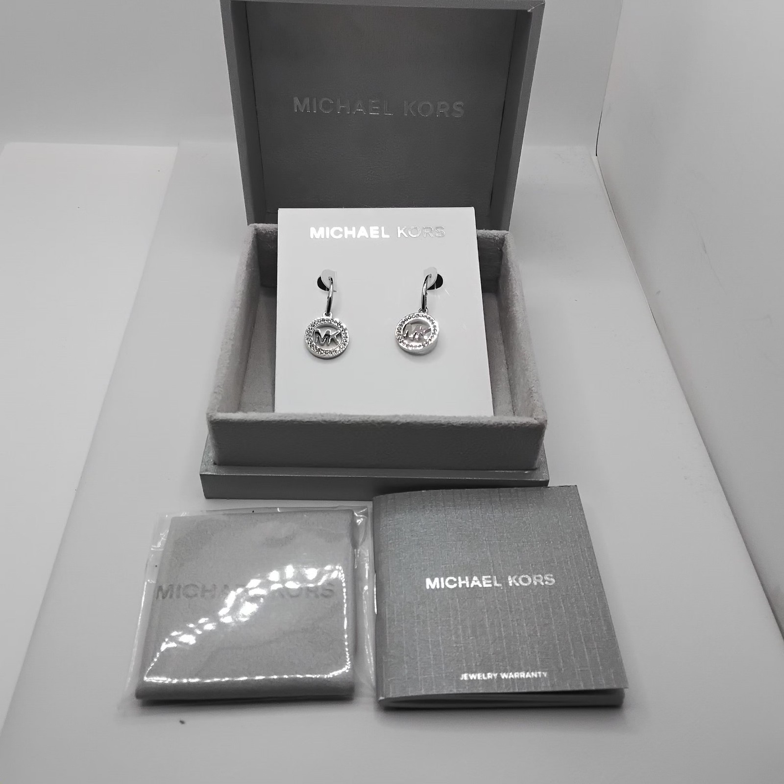 Michael Kors Pave Crystal MK Earrings New Without Tags