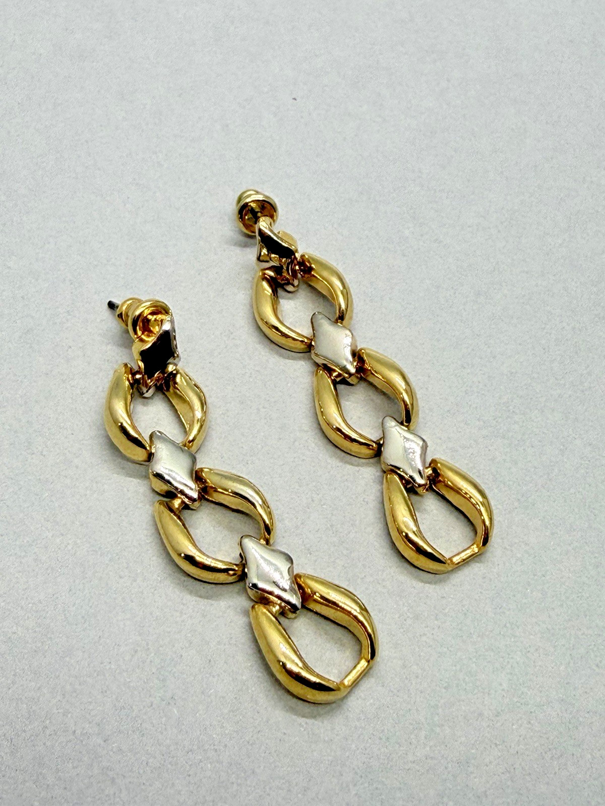 Mixed Metal Gold Silver Tone Dimensional Open Link Necklace Bracelet Earring Set