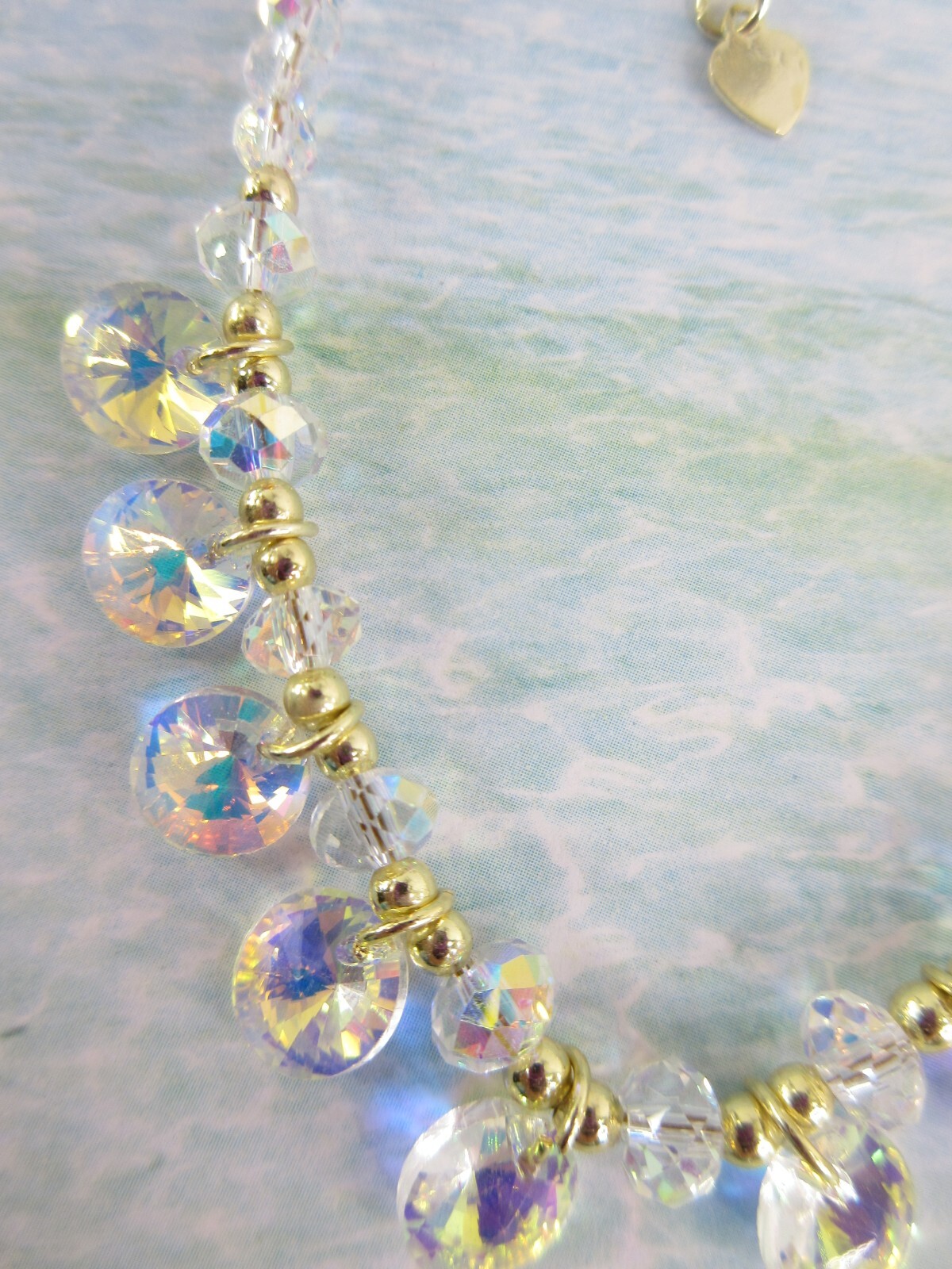 Crystal Ankle Bracelet Anklet Aurora Borealis Beaded Tassel Sparkle Prism 10in
