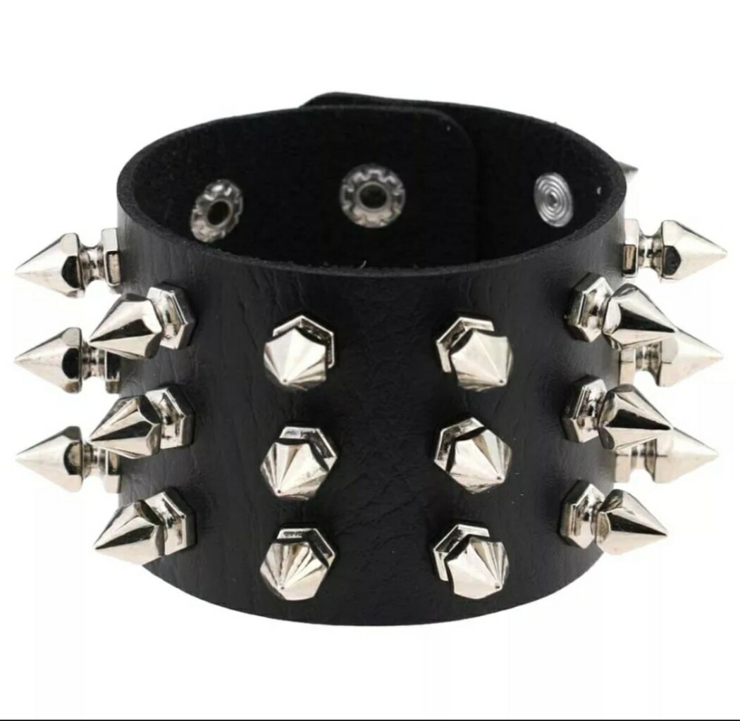 Unisex Black Metal Spike Studded Punk Rock Biker Wide Strap Leather Bracelet USA