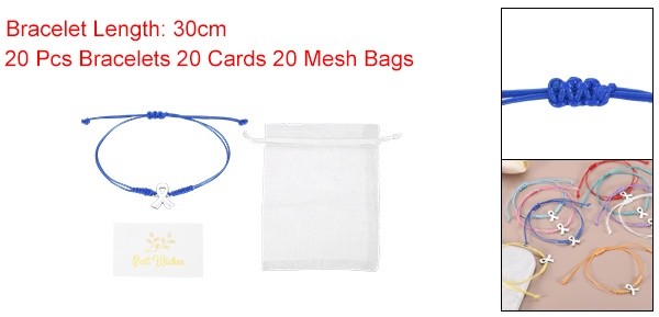 20Pcs Breast Cancer Bracelets Adjustable Care Set with Card & Mesh Bag Blue