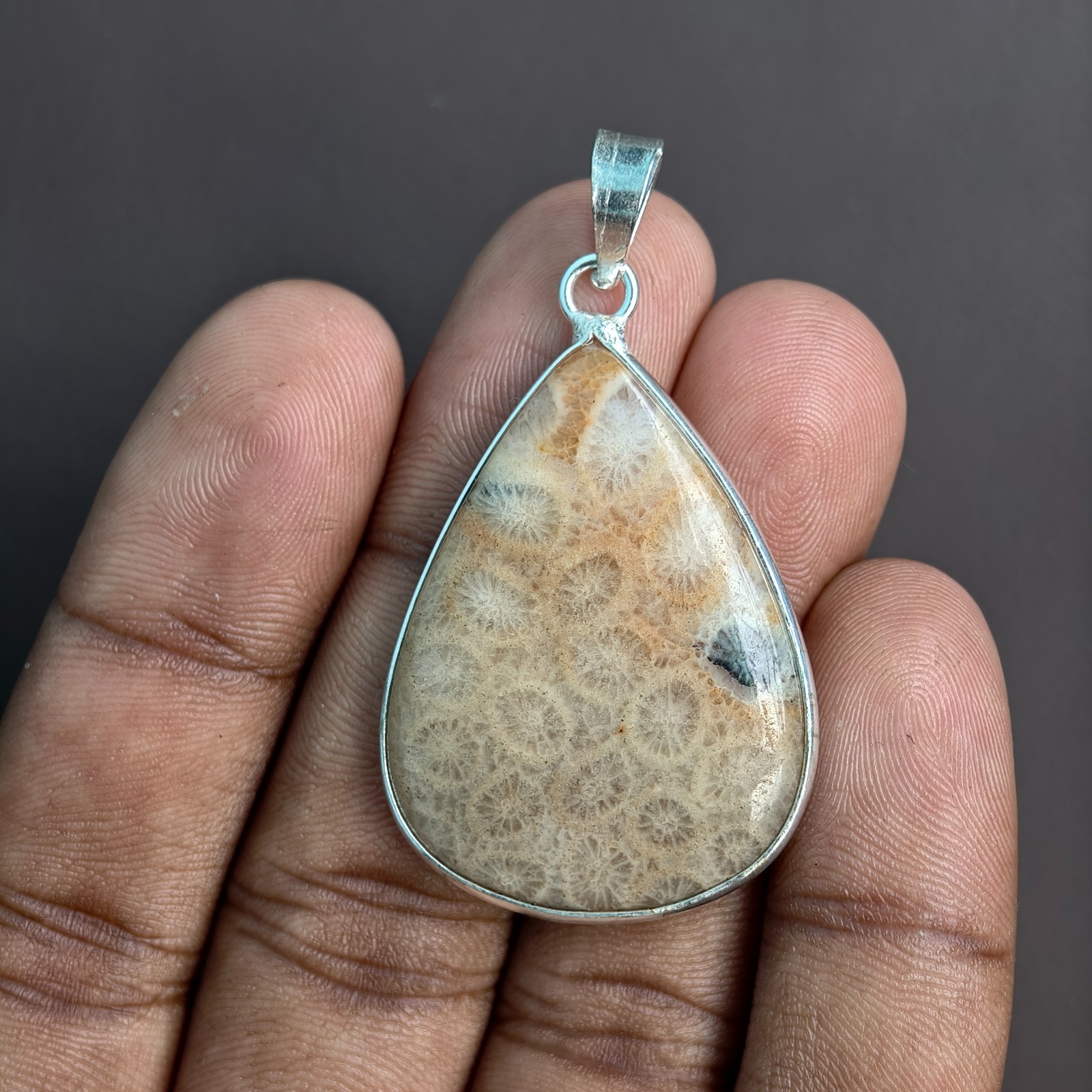Fossil Coral Pendant 925 Sterling Silver Necklace, Handmade Natural Coral Fossil