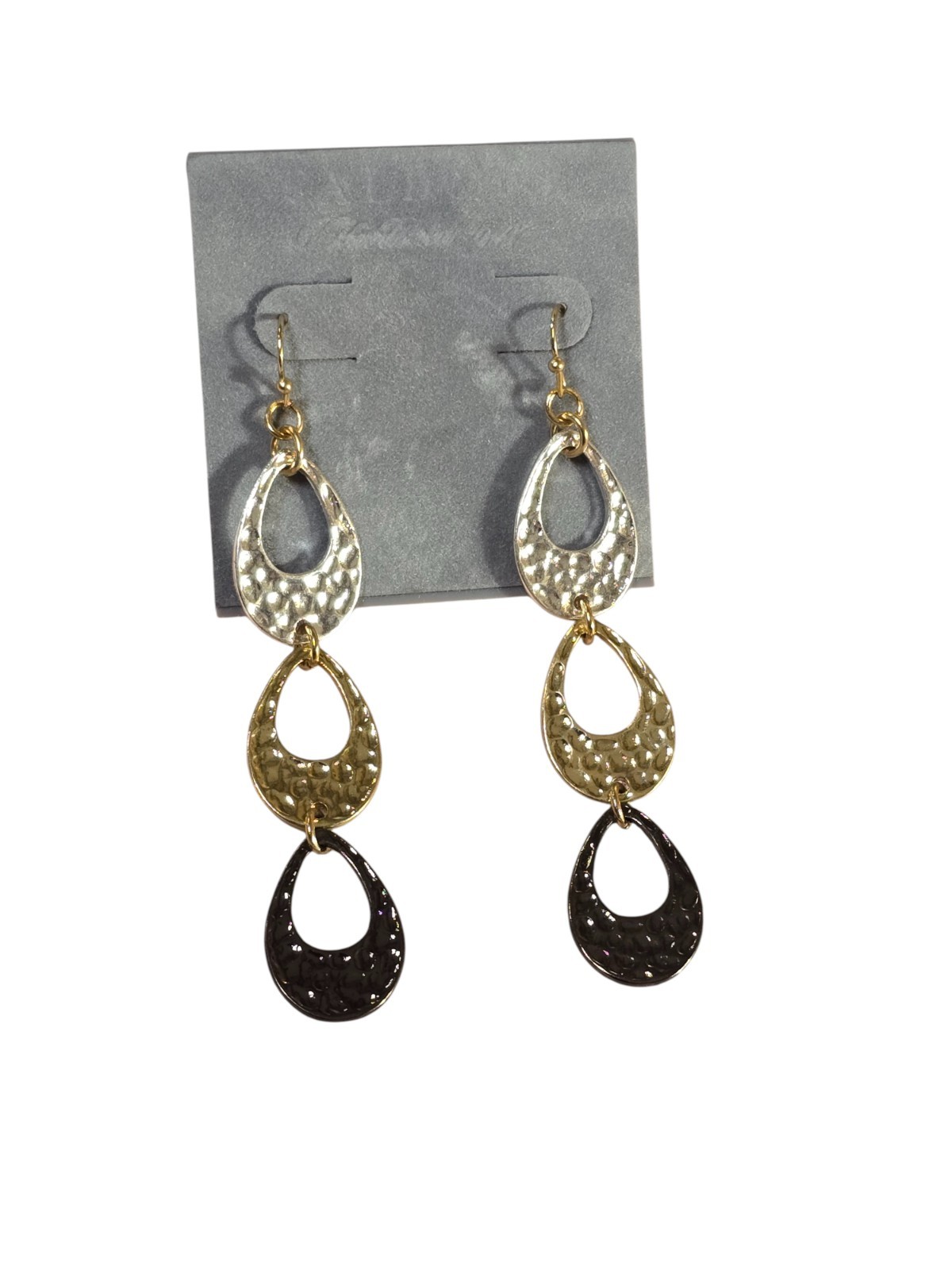 Talbots Women’s Trendy Dangle Multi Color Hammered Metal Hook Earrings NWT