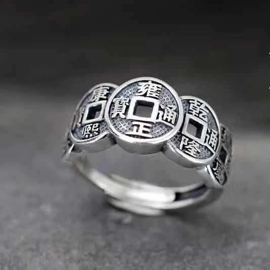 Elegant 925 Sterling Silver Chinese Five emperors Lucky Ring One Size Fit All