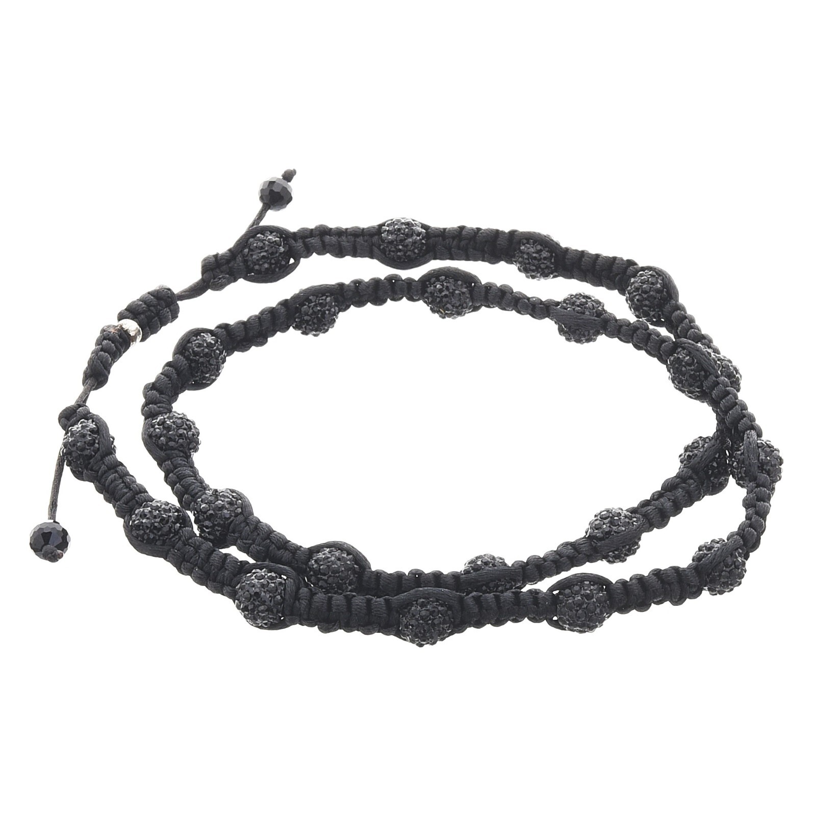Black BLACK THREAD Iced Bead Shamballa Chain Necklace SMC 005