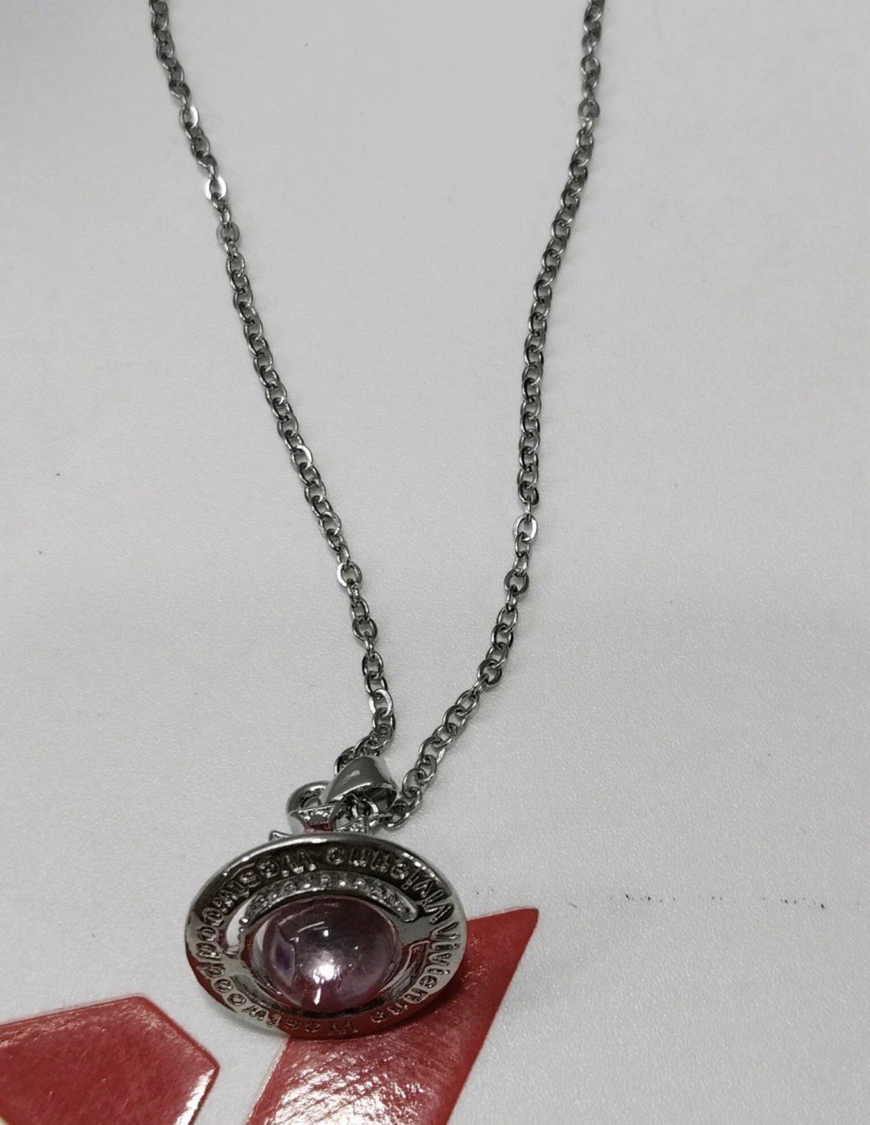 Vivienne Westwood Small Orb Necklace Pendant Pink Silver 4.5cm With Gift Box