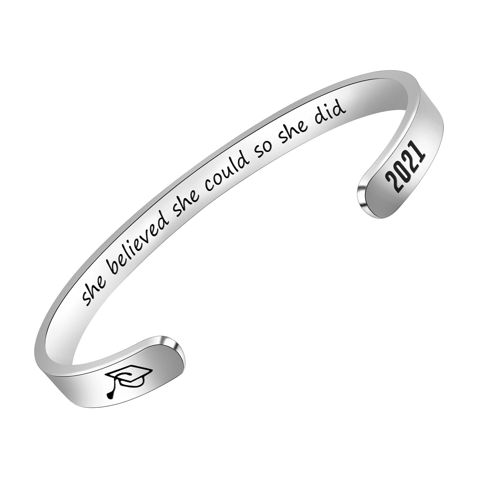 Btysun Graduation Bracelet Inspirational Engraved Quote Silver 6.29″