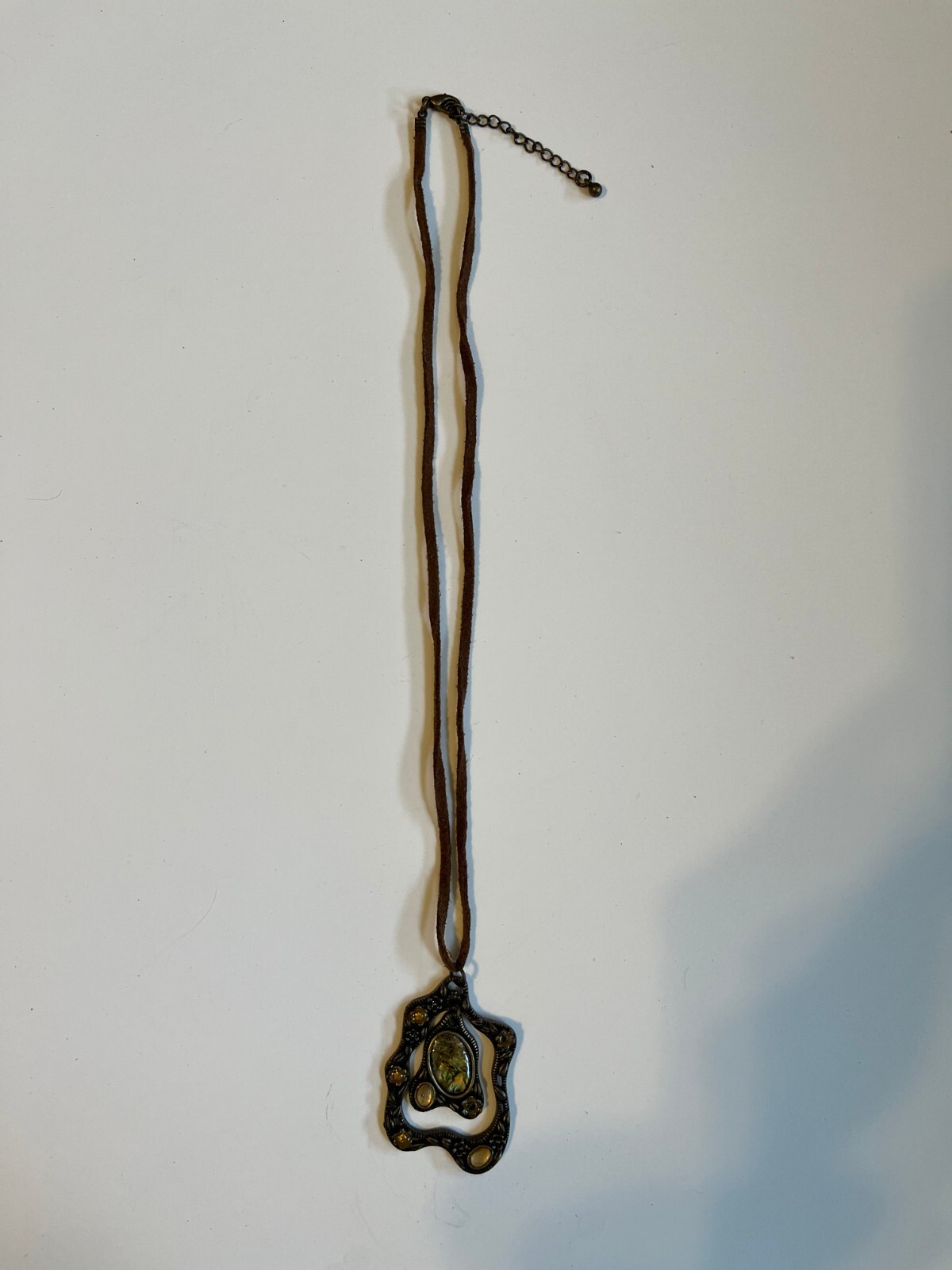 Burnished Copper Necklace with Suede Cord 20″ Adjustable up to 22″