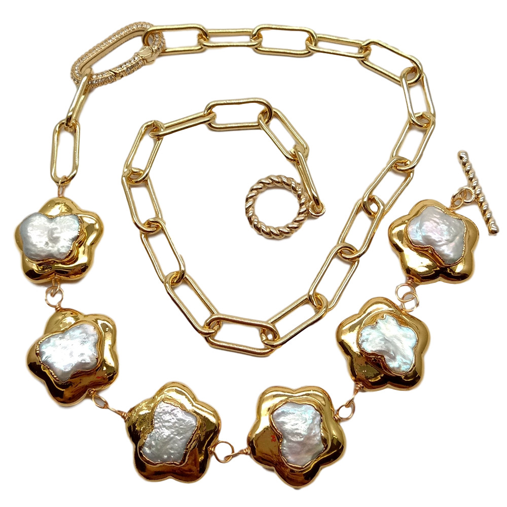 Cultured White Keshi Flower Pearl Chain Necklace 20″