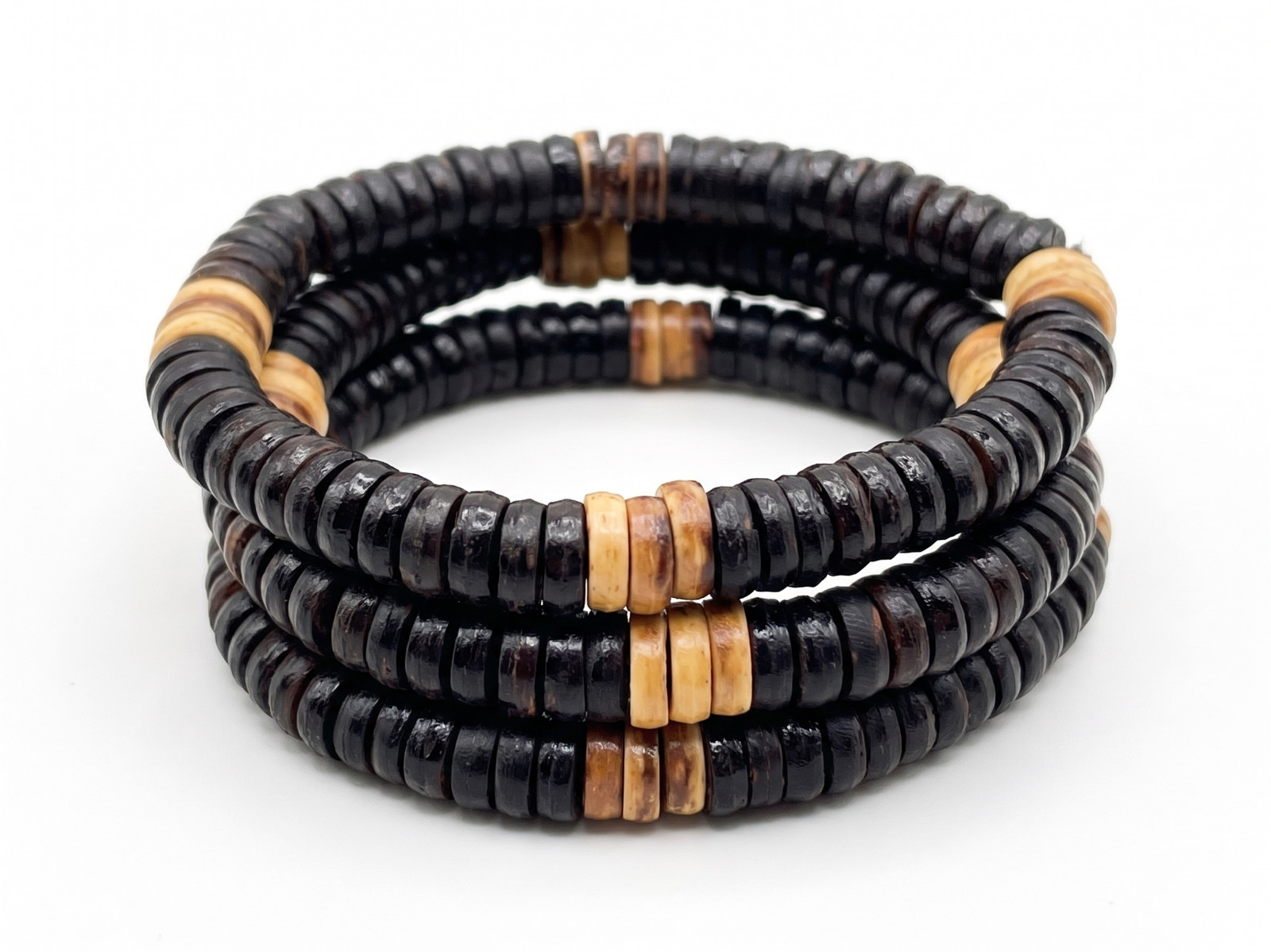 Handmade Coconut Shell Bead Bracelet Stack Boho Stretch Friendship Jewelry Set 3
