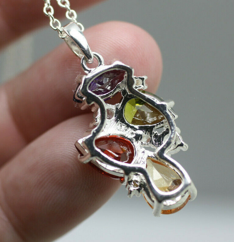 NVC glam bold colorful red purple green silver tone pendant chain necklace 16″