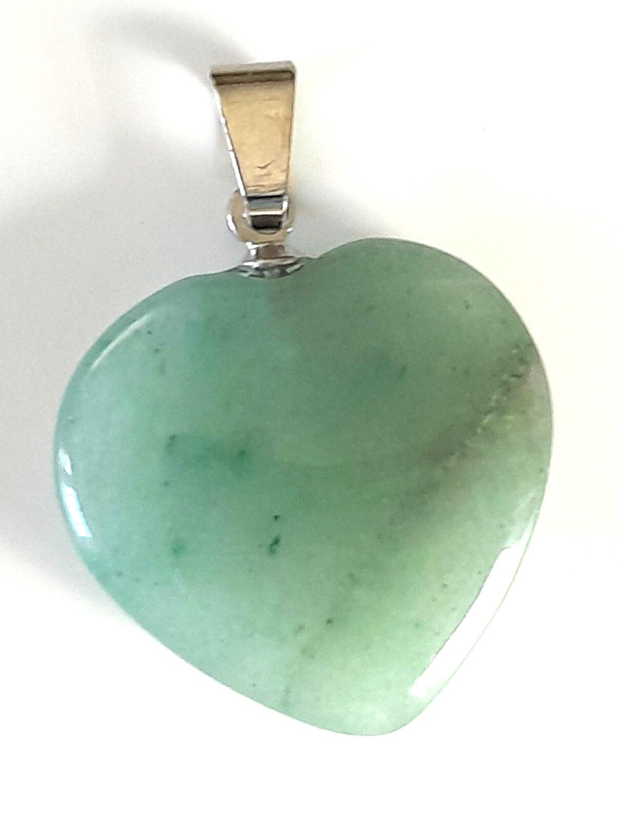 Gemstone Heart Pendant Green Aventurine Beautiful .75″ w/ Silver Tone Bail