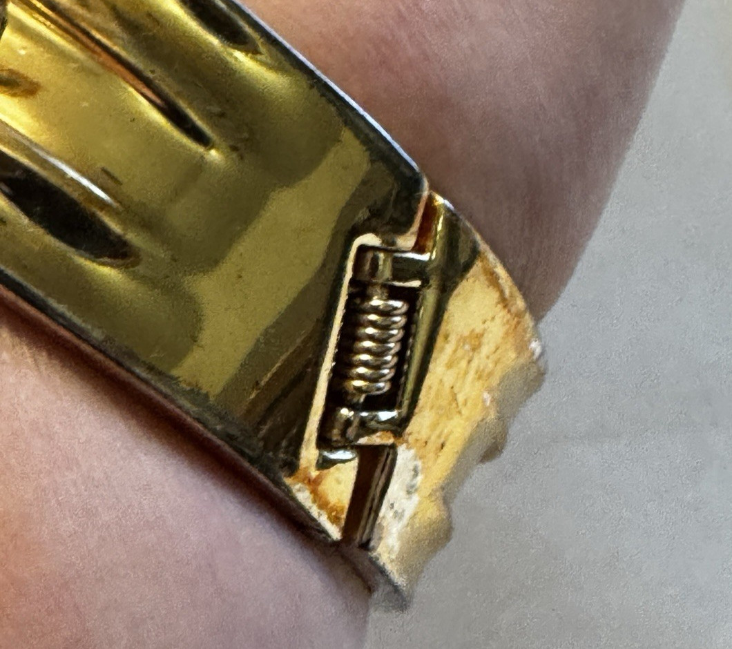 Gold Tone Geometric Hinged Cuff Bracelet Angular Sculptural Bypass Statement