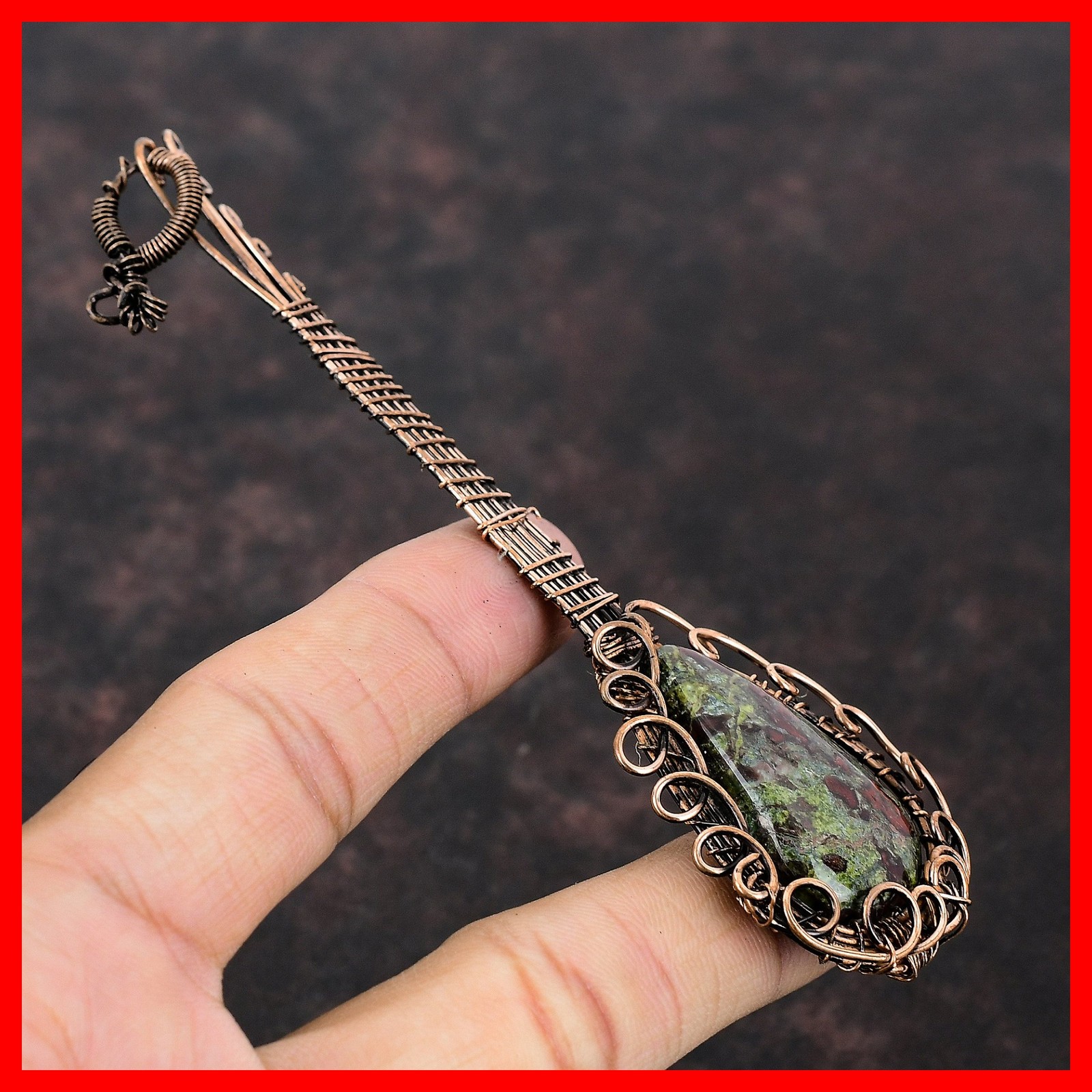Natural Dragon Bloodstone Engagement Wife Guitar And Wire Wrapped Pendant Copper
