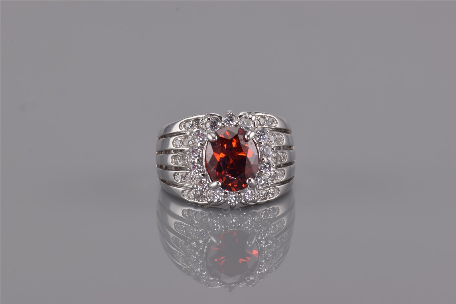 Sterling Silver Red Garnet Cubic Zirconia Ribbed Cocktail Band Ring 925 Sz: 7