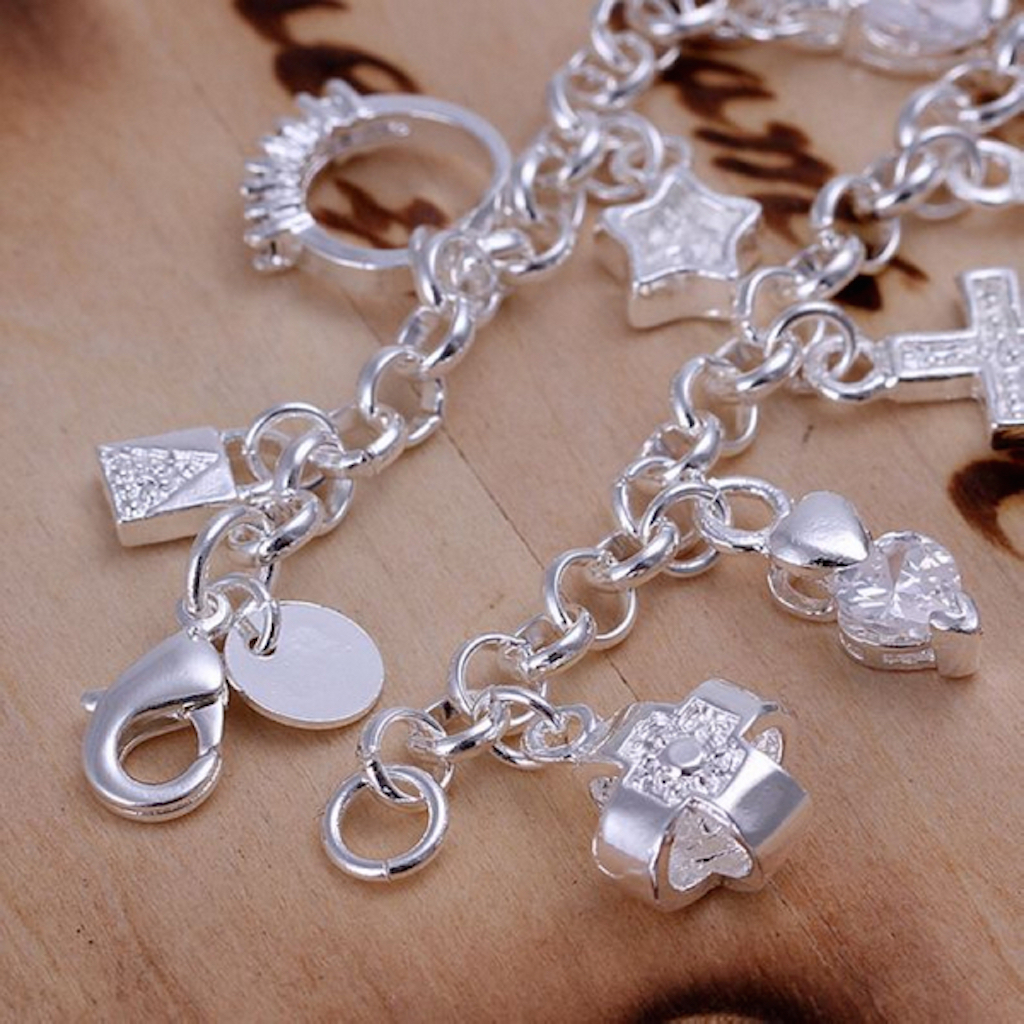 925 Sterling Silver Bracelet Good Luck Cross 8 Inches 3MM Lobster L48