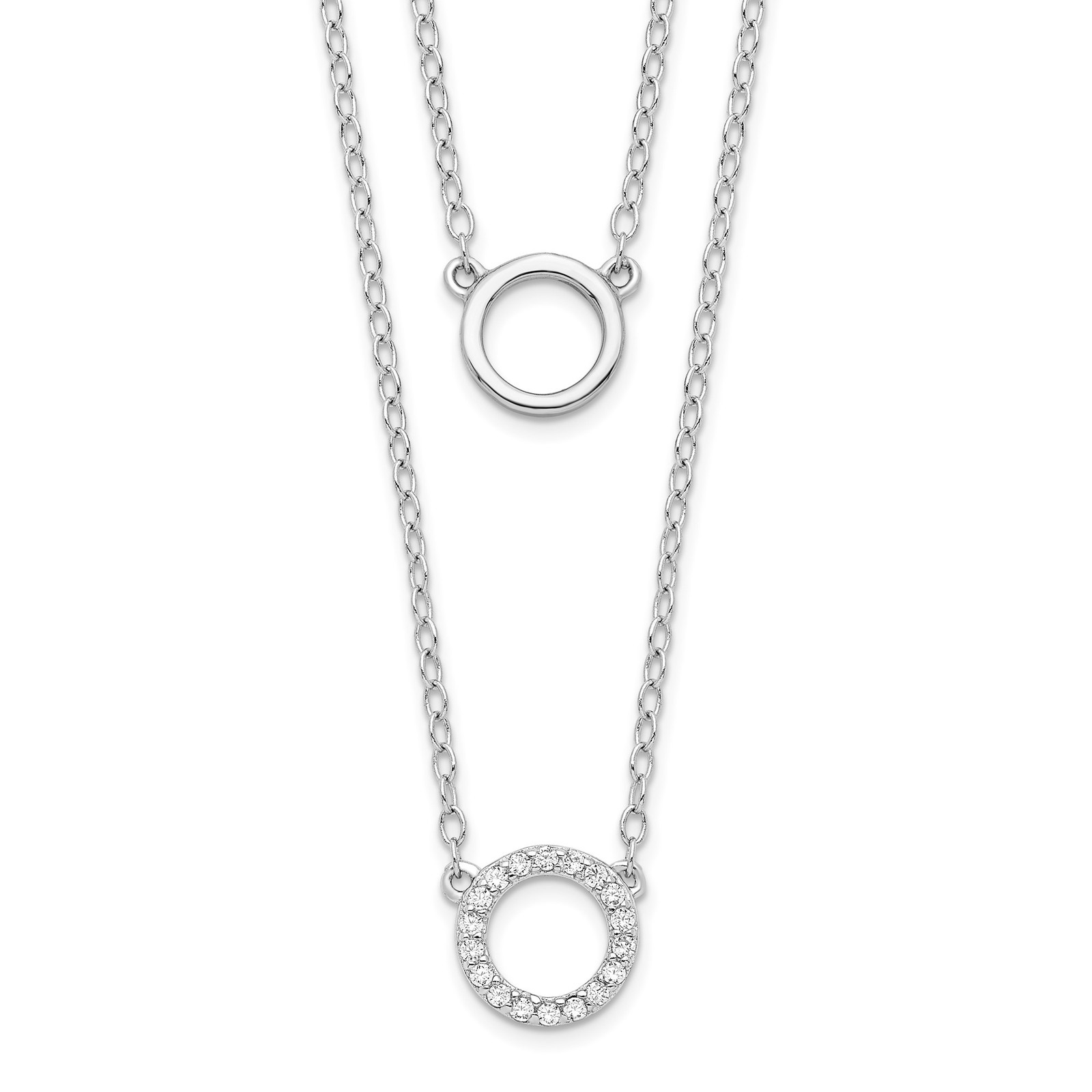 Sterling Silver Rhodium-plated CZ Circles 15in W/2in ext Necklace Chain Mens Wom