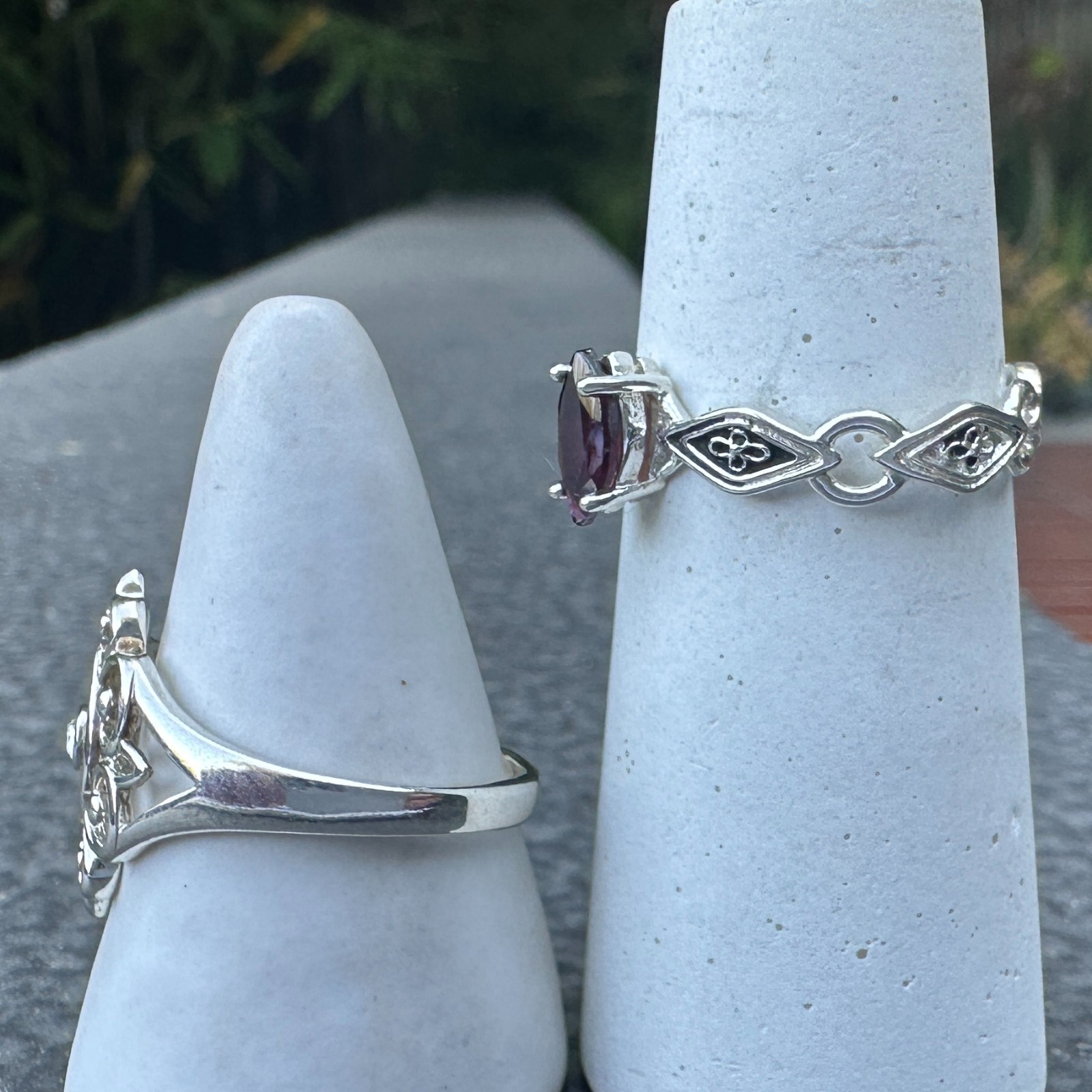 Set of Two Dainty Sterling Silver Rings – Sizes 8 & 9 w Garnet & CZ, 4.9g
