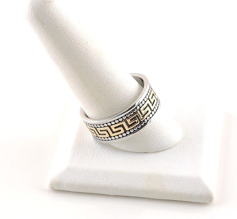 Stainless Steel Band Ring With Greek Gold IP Accents – Free Gift Packaging