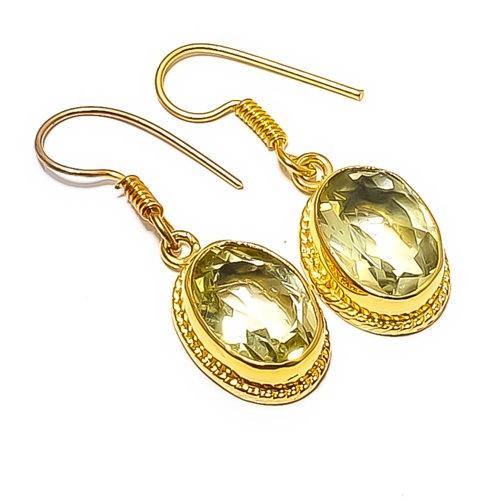 Green Amethyst – Brazil 18k Yellow Gold Plated Earring 1.37″ E7624-24