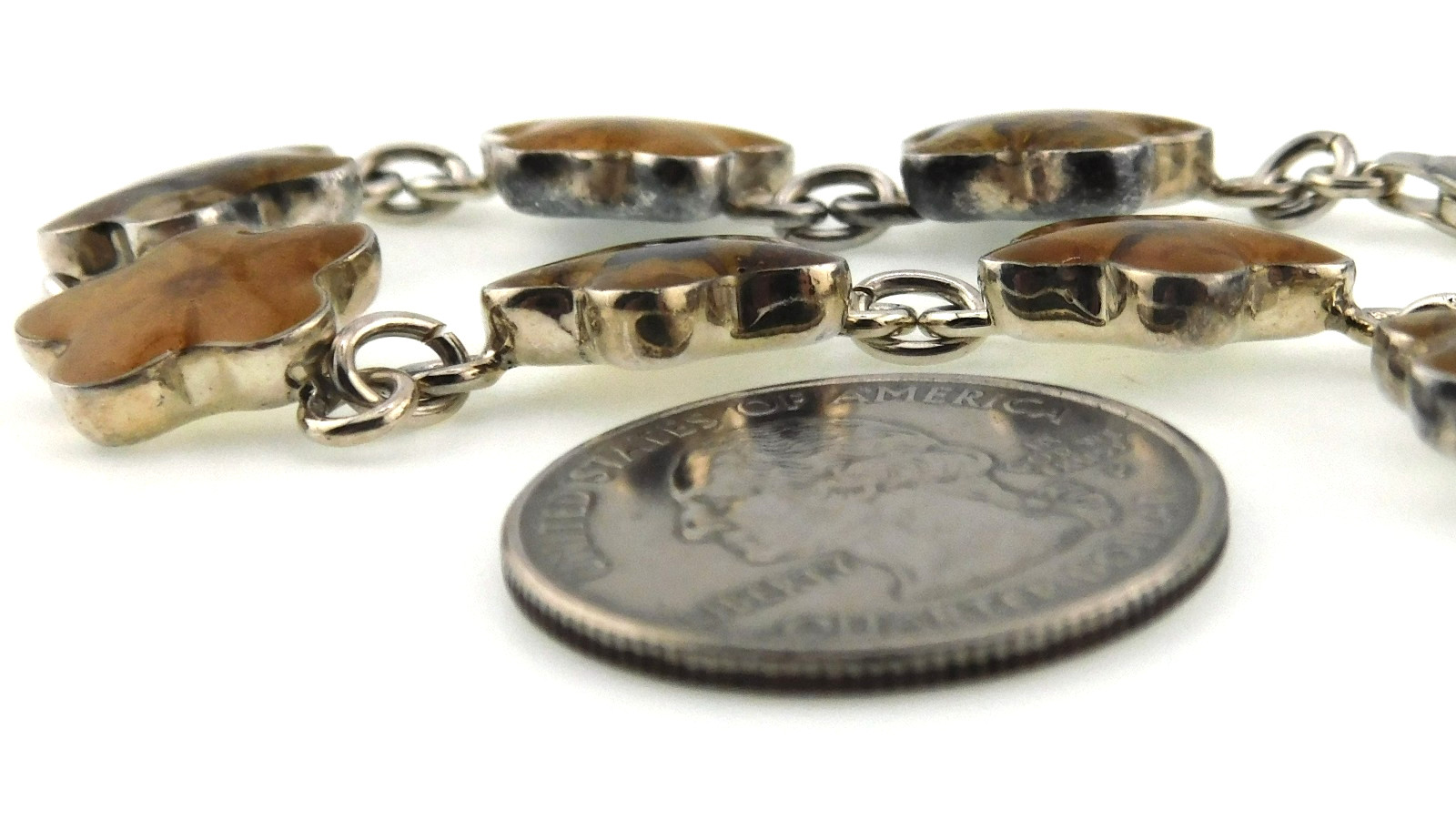 ATI Mexico 925 Sterling Silver Dried Flower Link Bracelet