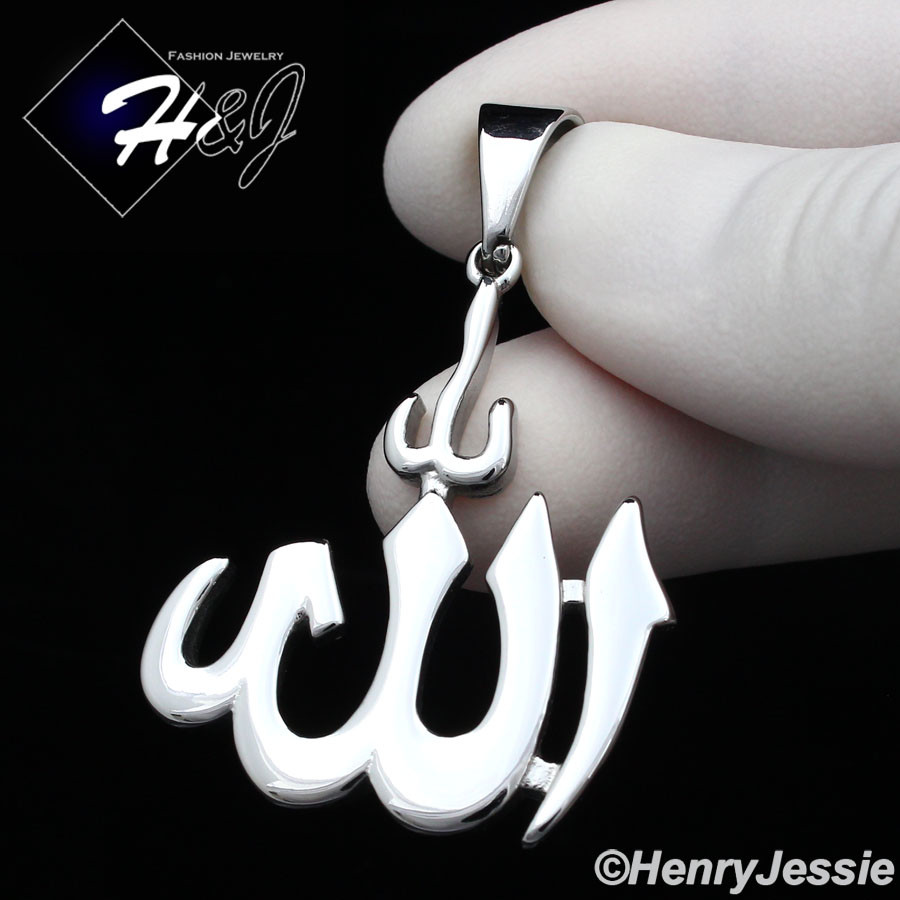 20″MEN Stainless Steel 3mm Silver Box Chain Necklace Muslim Allah Pendant*P107