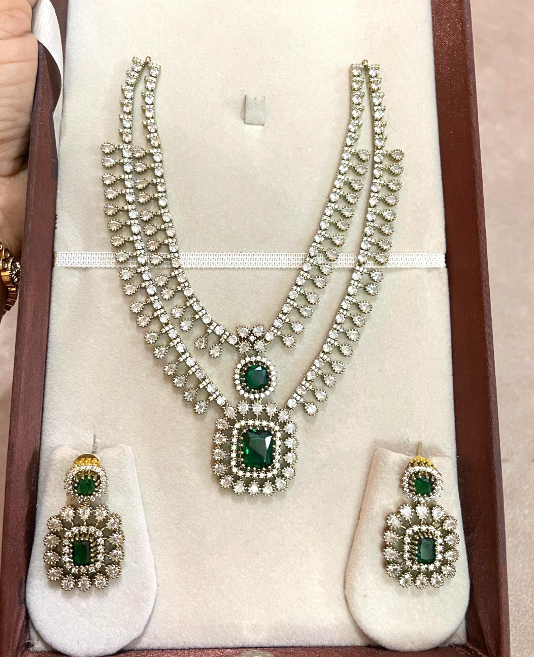 American Diamond or CZ stone jewelry features a double-layer necklace
