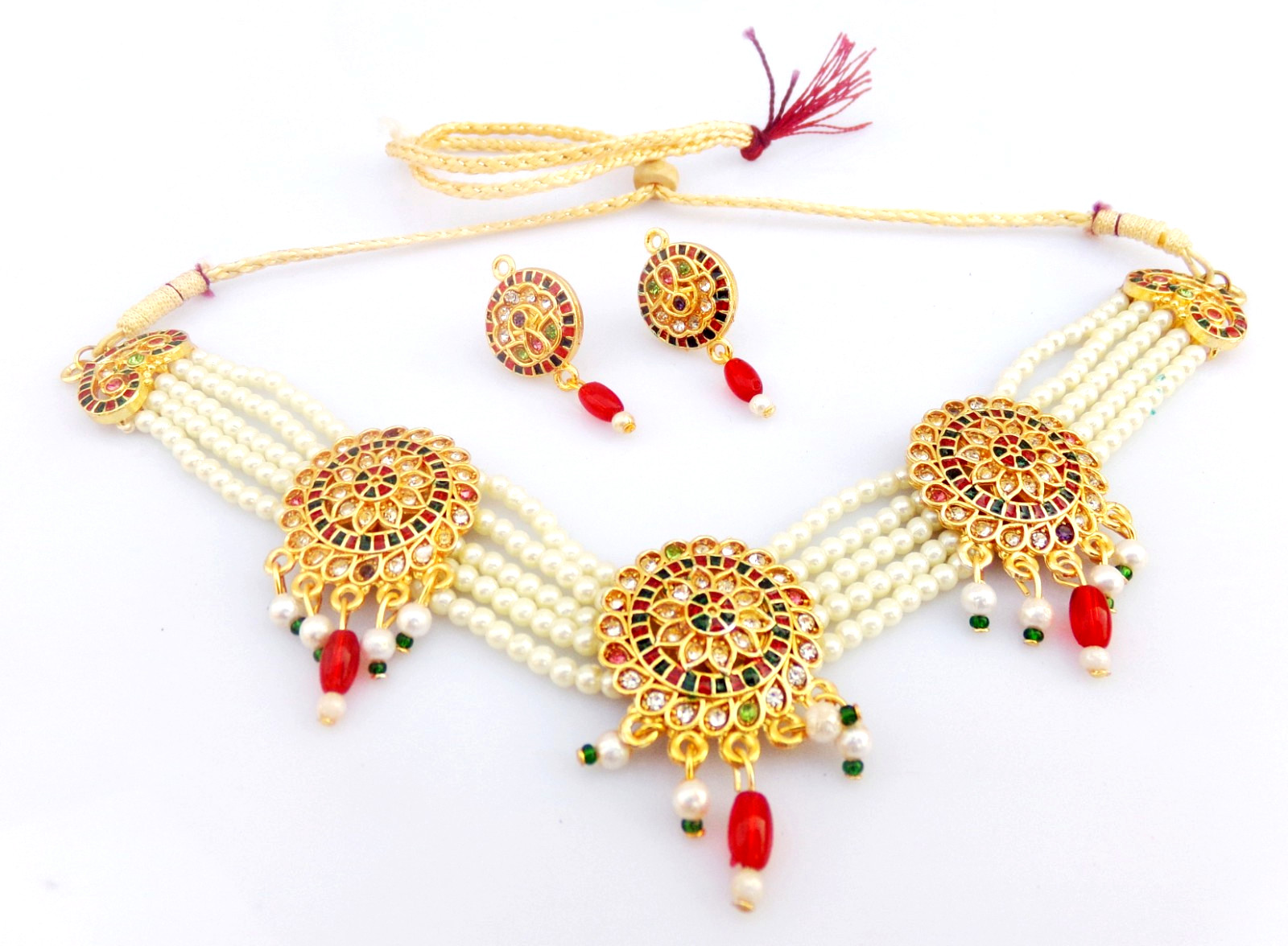 Indian Bollywood Gold Plated Kundan Choker Bridal Necklace Earrings Jewelry Set