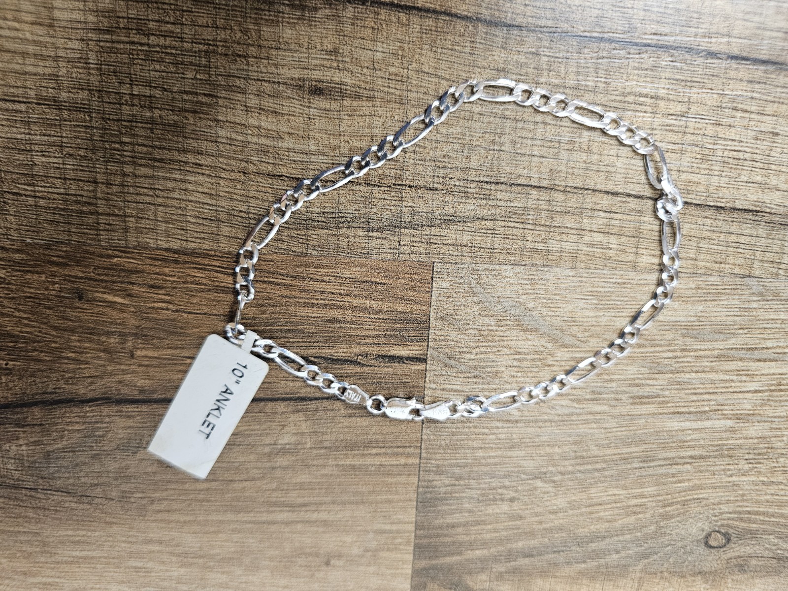 10″ Ankle Bracelet Figaro Style Italian Sterling Silver 4mm Italy 925 New
