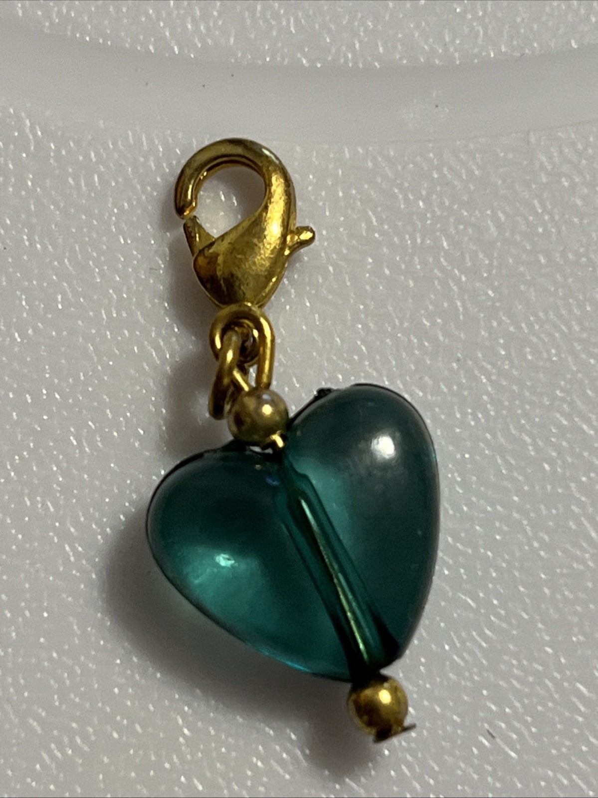 St Patricks Heart Clear Green Composite Charm Brass Lobster Clasp Gold Bead Used