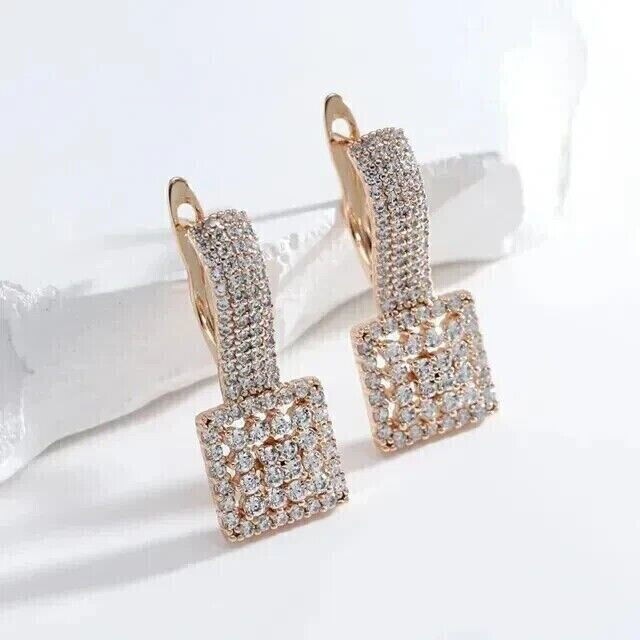 2Ct Round Cut Simulated Diamond Fancy Drop Clip On Earrings 14K Rose Gold Plated