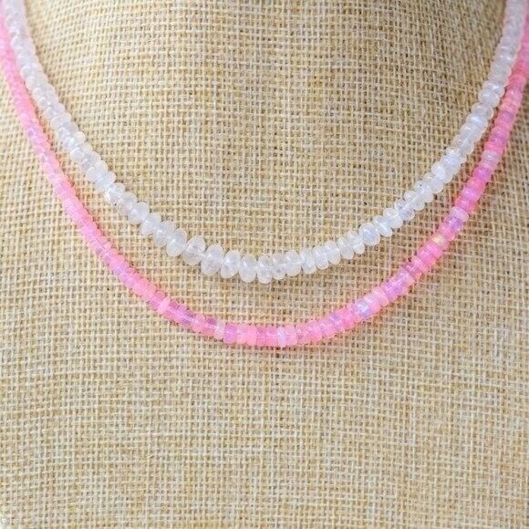 AAA Pink Ethiopian Opal Necklace with Gold Chain Fire Opal Spiritual Jewelry
