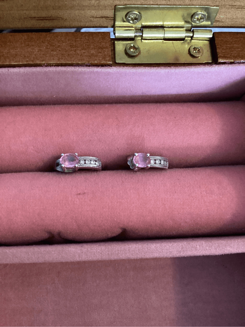 Lot of 2 Gold and Silver Pink Sapphire Diamond Earrings Vintage Y2K