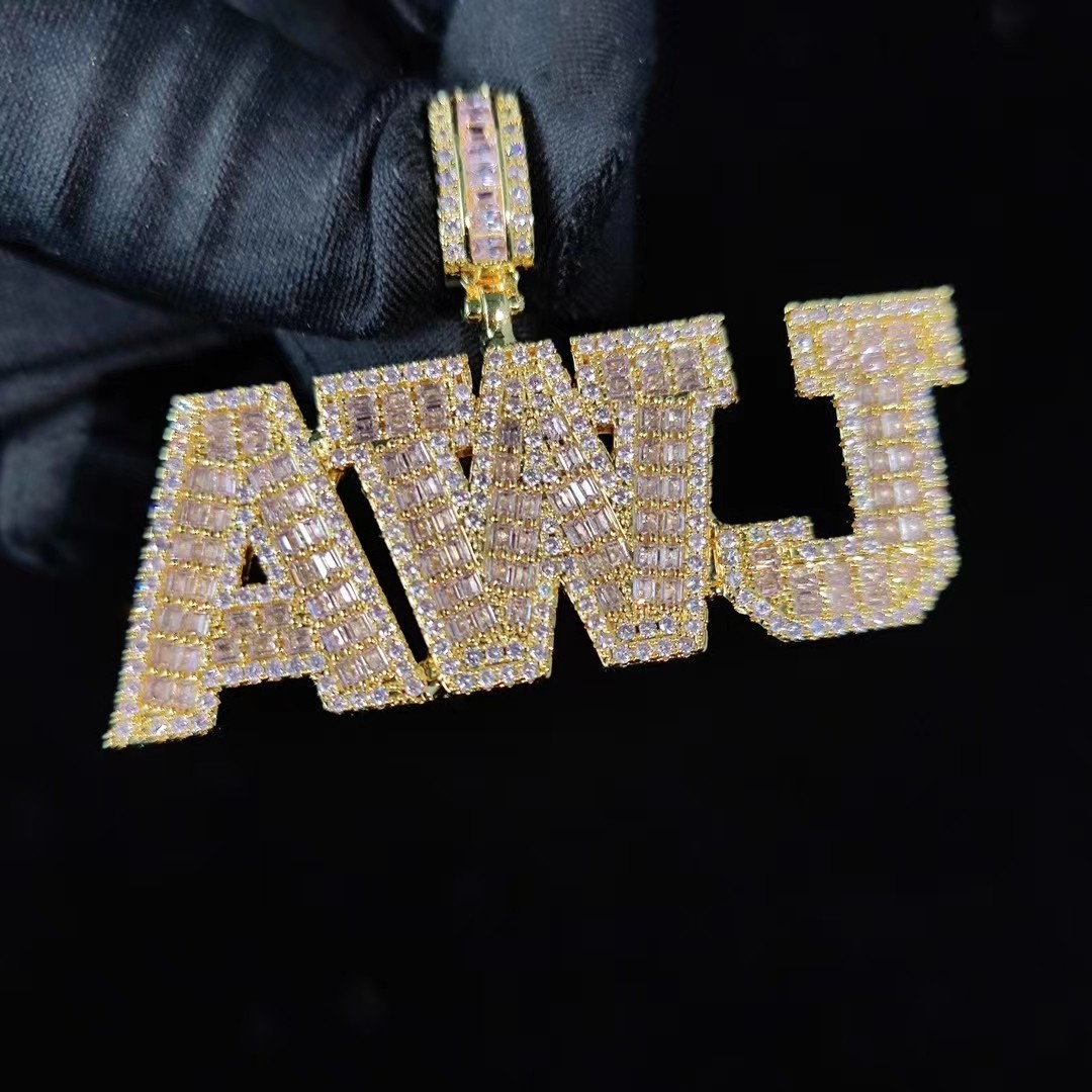 Custom A-Z Name Letters Pendant Necklace 5A Zircons 18K Gold Plated Jewelry Gift