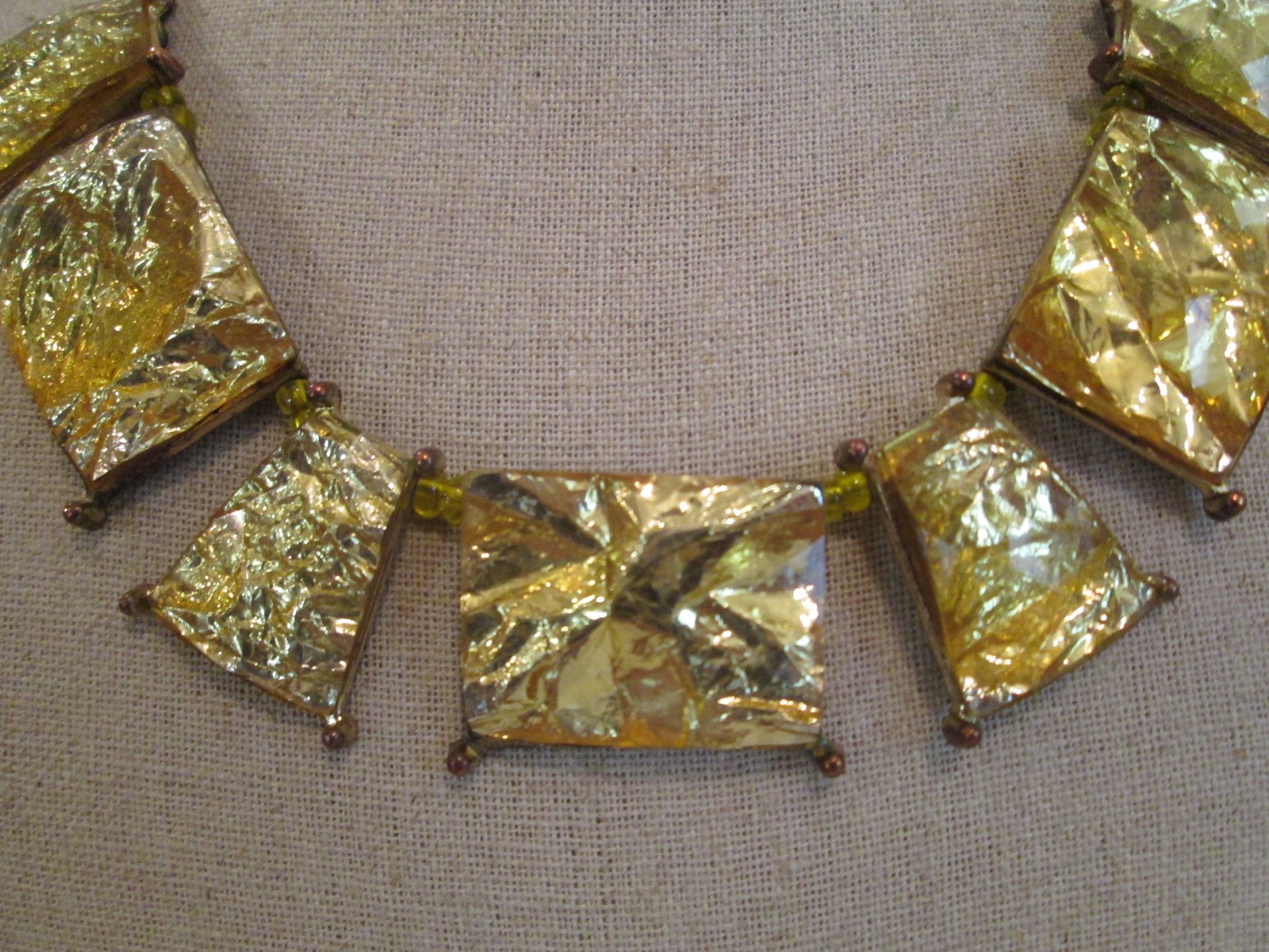 Gold Tone Woman Abstract GOLD Foil Art Fashion Bib Necklace Jewelry