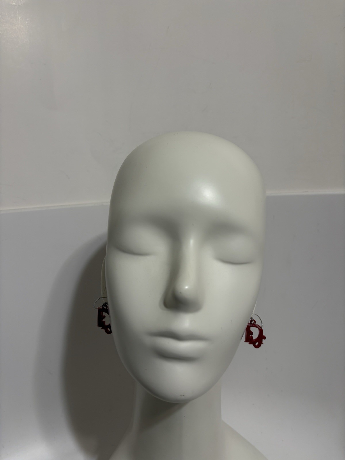 Vtg Christian Dior by John Galliano Red Plastic Logo Earrings