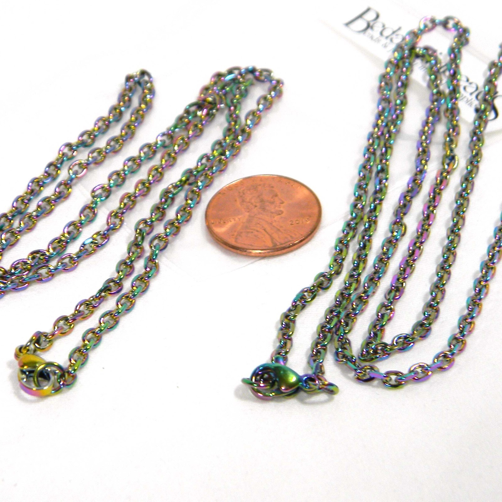 Rainbow Ion Plated Stainless Steel 3mm Cable Chain Necklace with Lobster Clasp