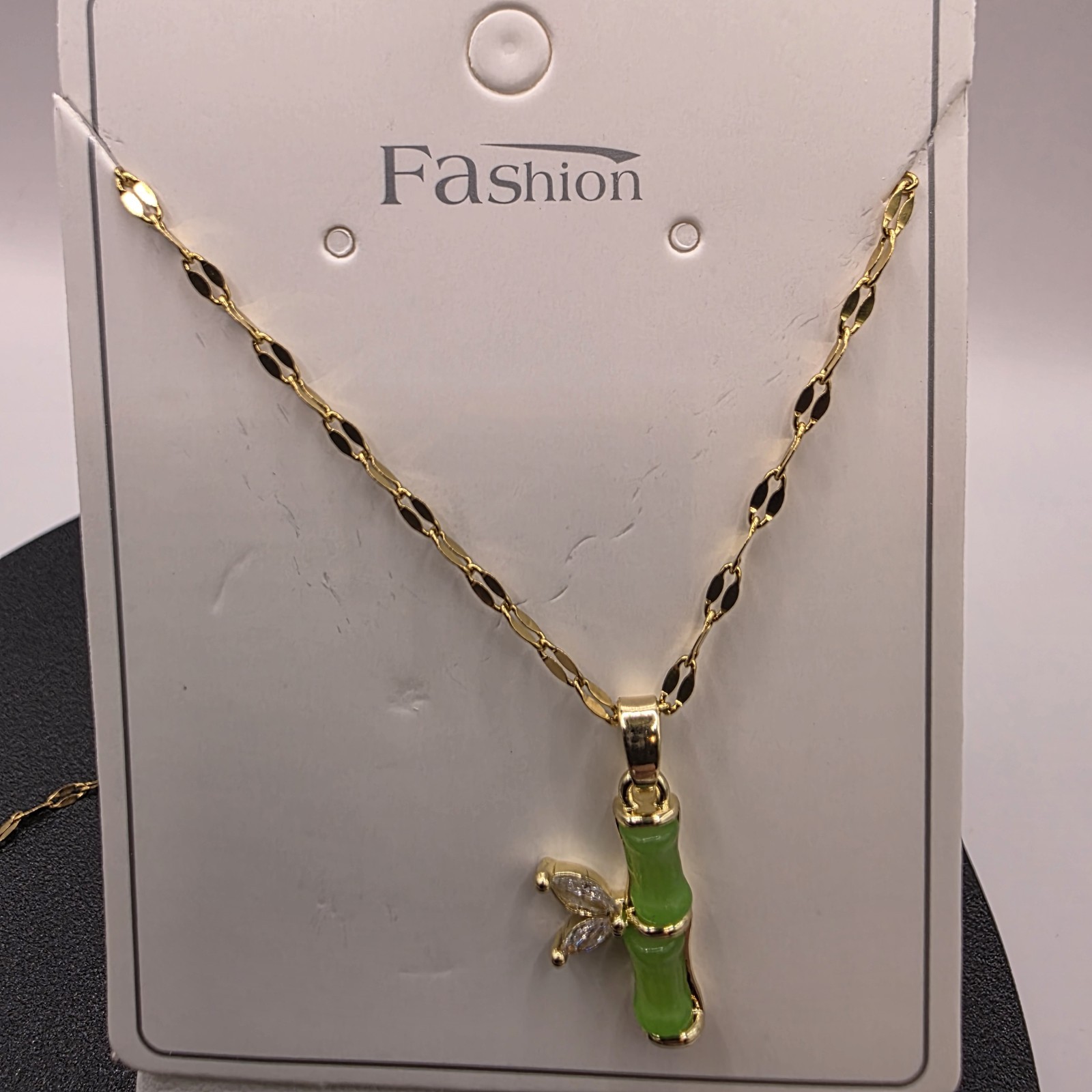 Stainless Steel Copper Plated 16″Necklace w/18mm Bamboo Cz Pendant