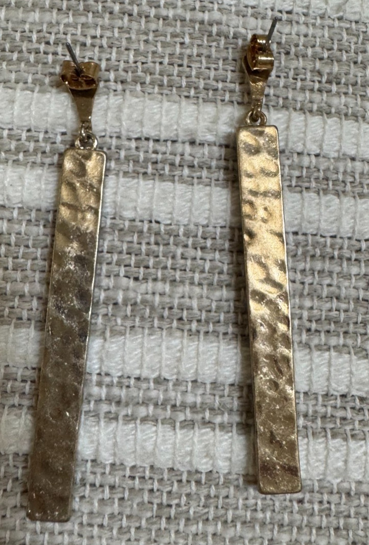 Elongated Bar Dangle Post Earrings Blue and Gold