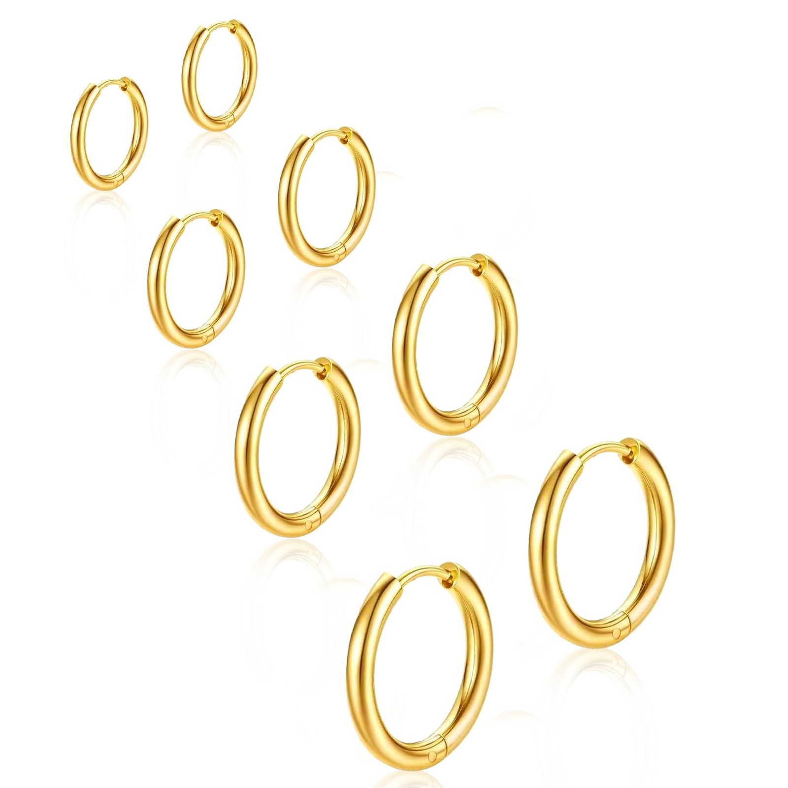 Small Gold Huggie Hoop Earrings Set for Women, 4 Pairs 14K Gold Plated Surgic…