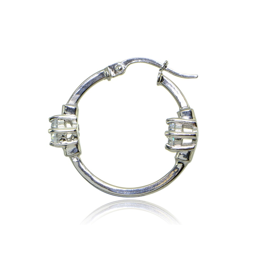 Round Two Stone Cubic Zirconia Polished Sterling Silver Hoop Earrings