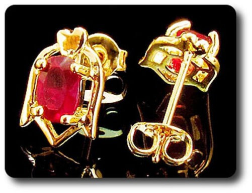 Earrings Ruby 0 3/32×0 9/32in Gold Plated 18
