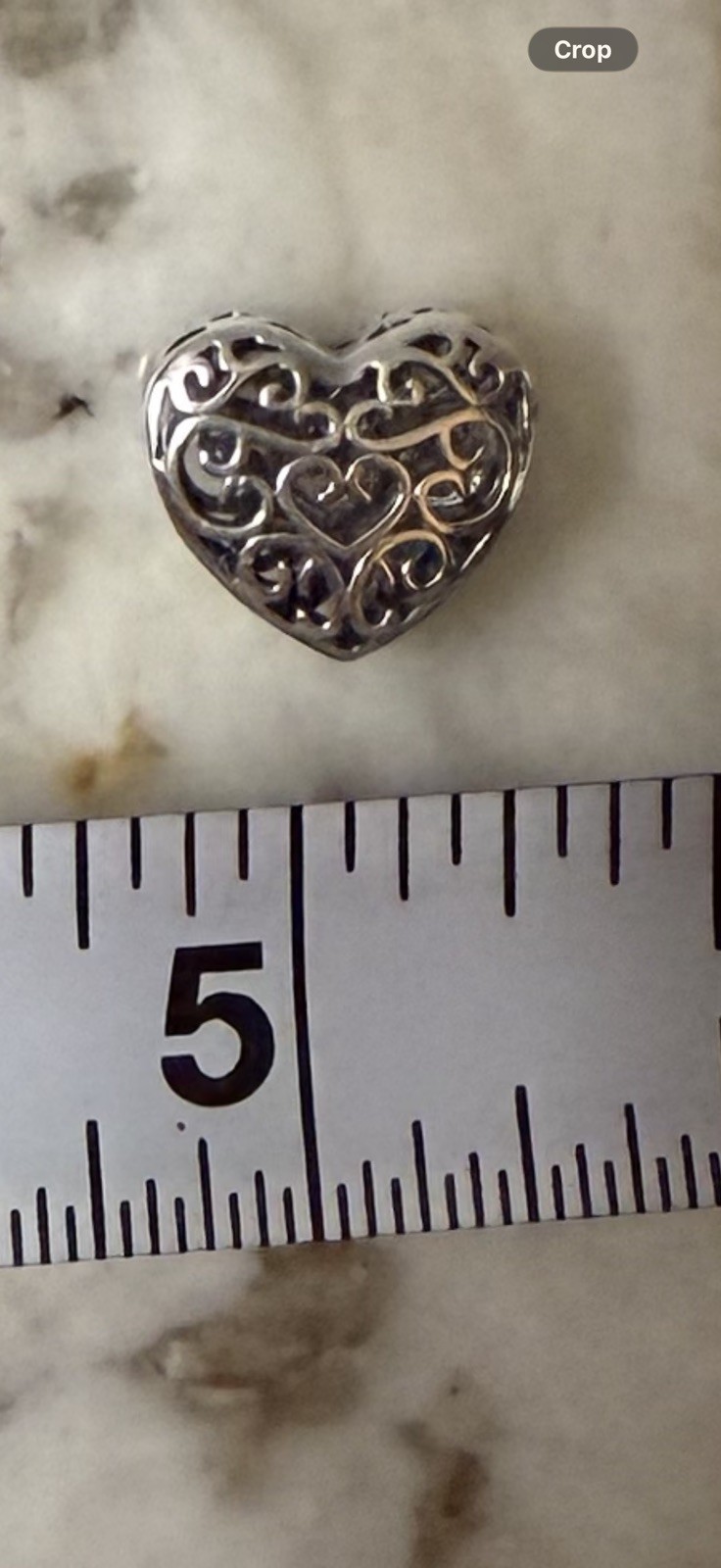 V630 S925 STERLING SILVER FILIGREE SCROLL HEART BEAD CHARM