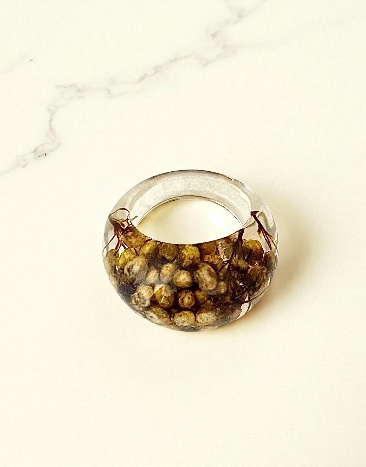 Fun Bold Brown & Beige Resin Acrylic Statement Big Dome Ring Size 6.25