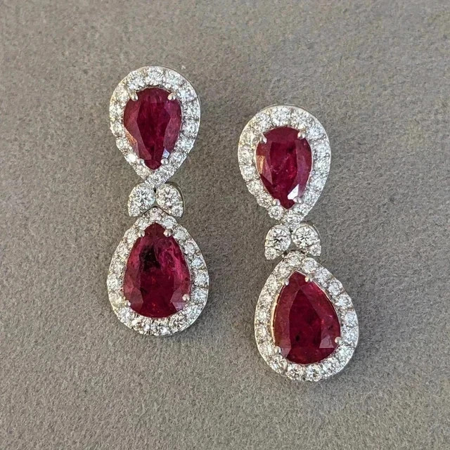 2.80Ct Pear Cut Lab-Created Red Ruby Women’s Drop Earring 14K White Gold Plated