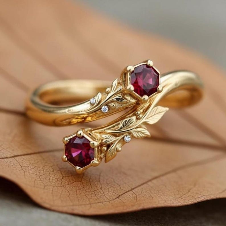 Pink Ruby Two Stone Ring Art Deco Engagement Cubic Zirconia Wedding Jewelry Her