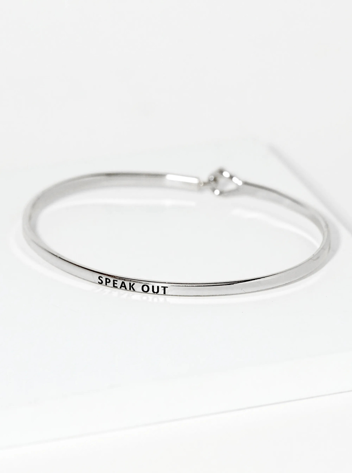 Speak Out Engraved Brass Bangle Bracelet, 0.2in Wide, Gold or Silver Tone