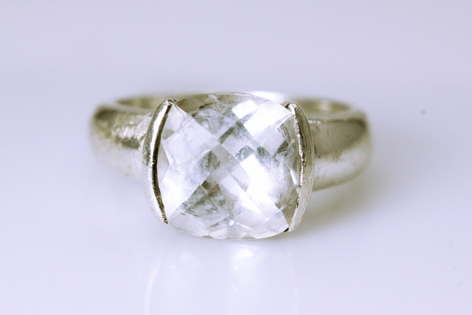 925 Sterling Silver Size 10 Cushion Cut Clear Stone Ring 9.3 Grams (RIN7699)