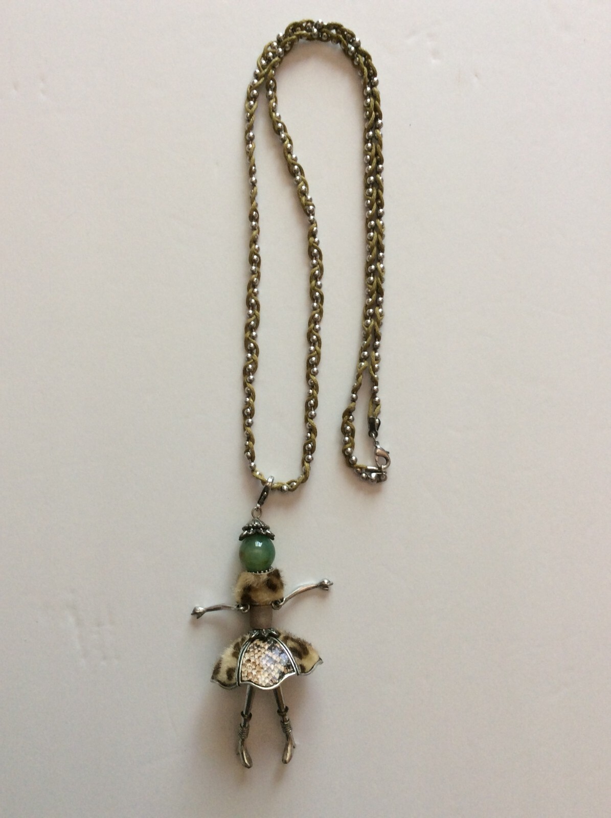 Novelty Marble Head Doll Necklace Pendant Dancing Animal Print Fun Fashionista