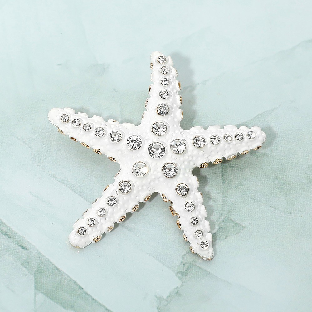2pcs Rhinestone Starfish Brooch Set White Blue Crystal Ocean Sea Star Lapel Pin